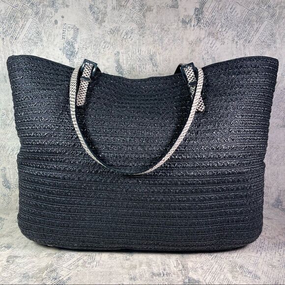 Eric Javits Jav III Squishee Tote Bag, Black/Bone - Picture 3 of 15